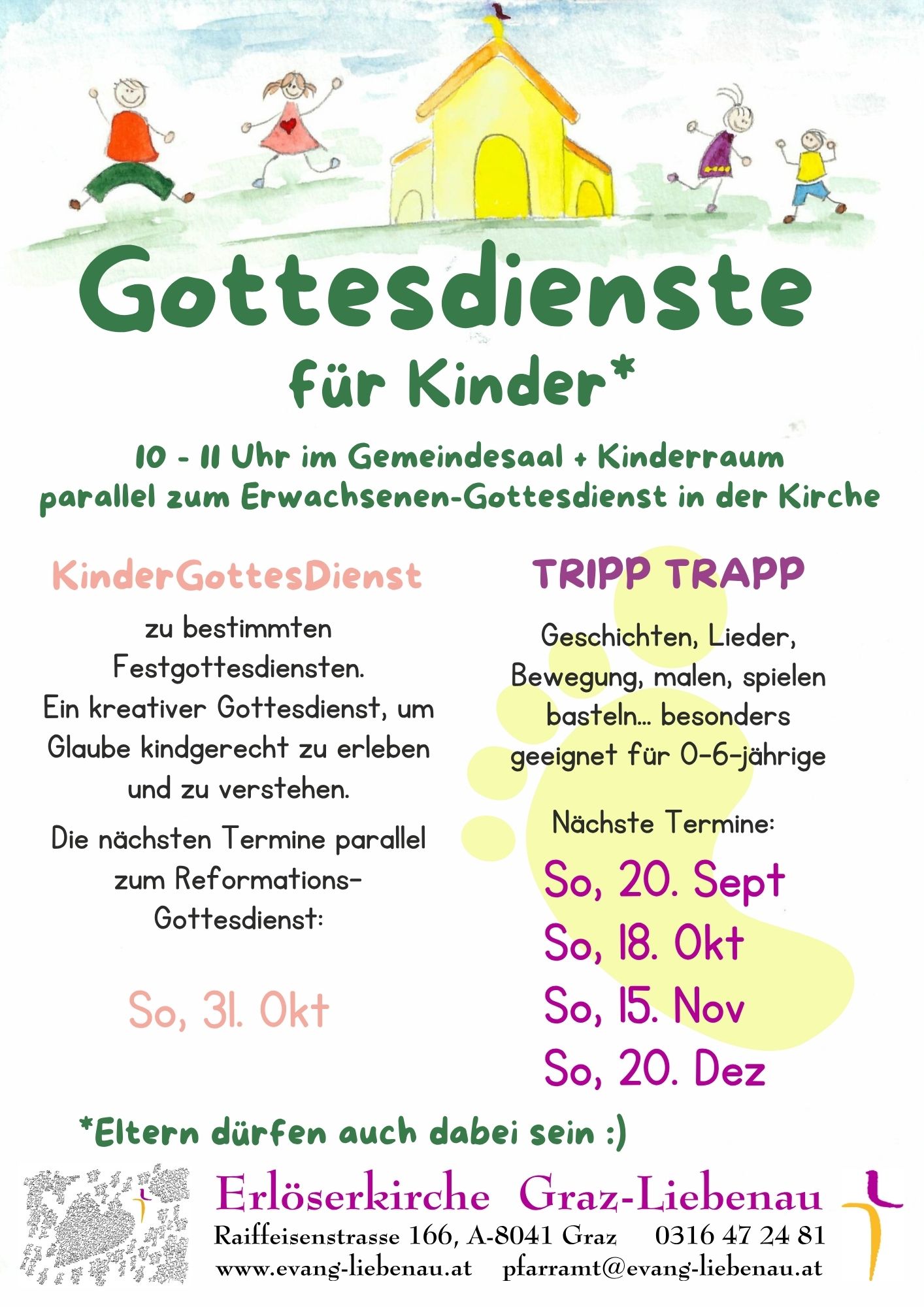 Gottesdienste für Kinder von September bis Dezember 2026